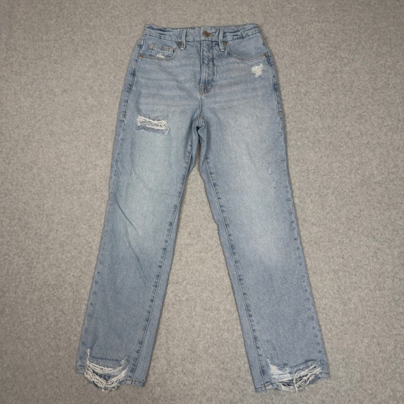 Good American Denim - GOOD AMERICAN Distressed High Rise Straight Leg Jeans Light Wash Size 00 / 24